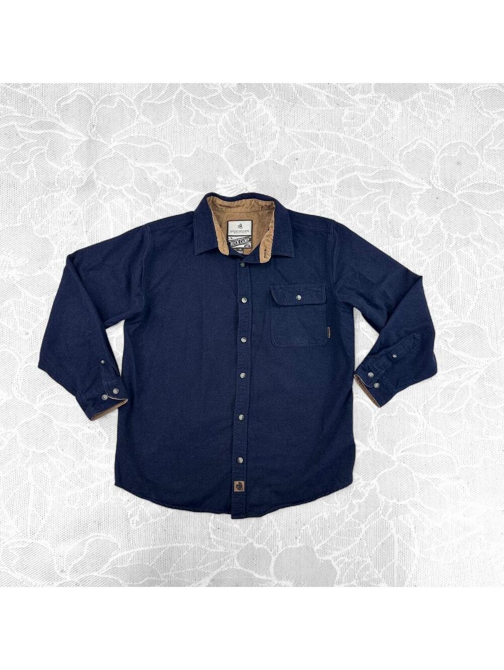 EDIT - Legendary Whitetails Buck Camp Men's Navy Blue Flannel Button-Up - L